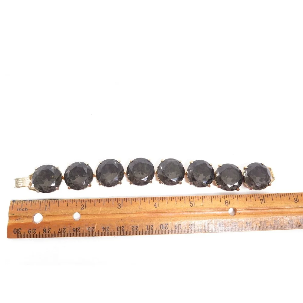 Vintage High End Large Dark Olivine Gray Rhinestone Gold Plated Bracelet‎